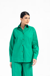 Oversized Shirt with Pleat at Back - Green (Linen)