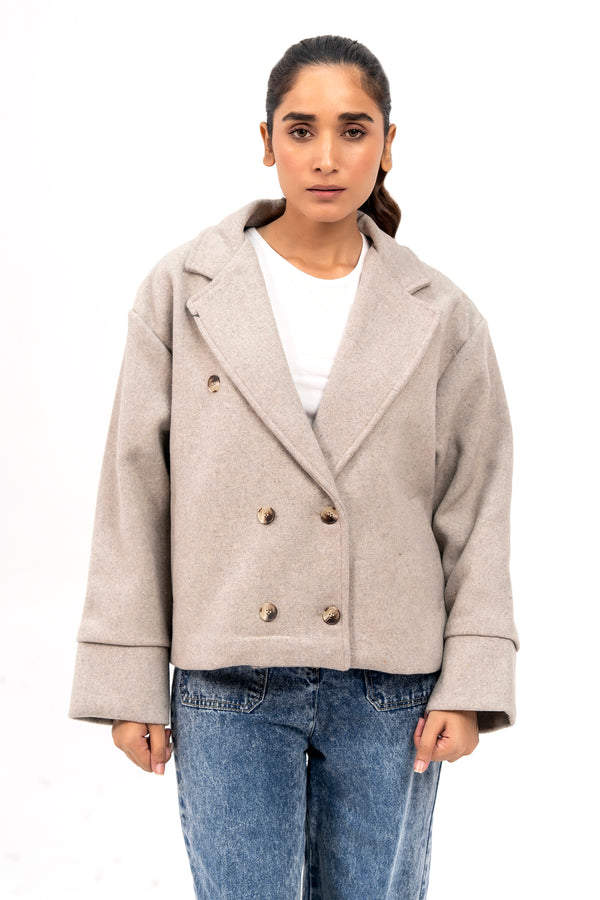 Double Breasted Wool Jacket - Light Grey