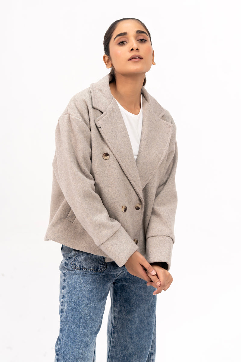 Double Breasted Wool Jacket - Light Grey