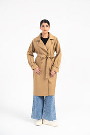 Double Breasted Trench Coat - Camel Brown