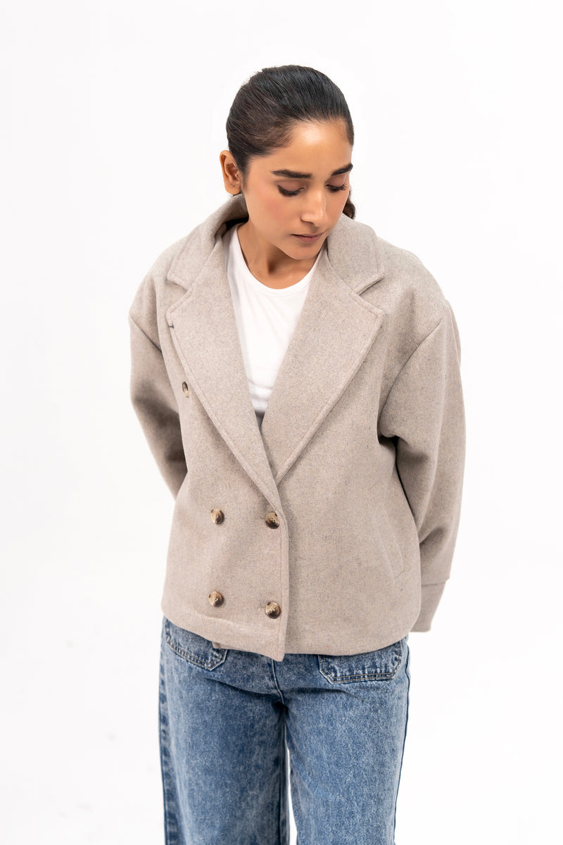 Double Breasted Wool Jacket - Light Grey