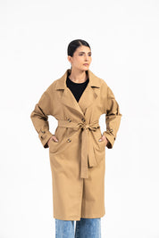 Double Breasted Trench Coat - Camel Brown