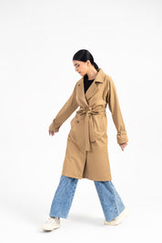 Double Breasted Trench Coat - Camel Brown