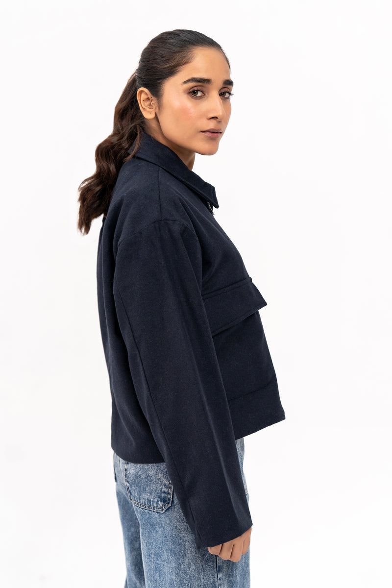 Short Wool Jacket - Navy Blue