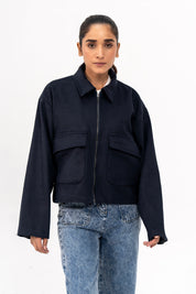 Short Wool Jacket - Navy Blue