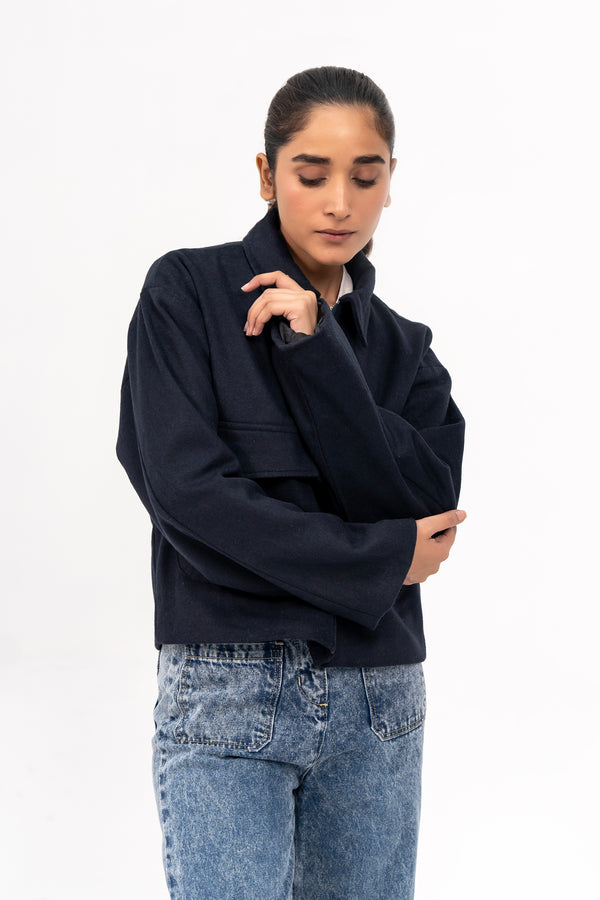 Short Wool Jacket - Navy Blue