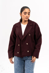 Double Breasted Wool Jacket - Burgundy