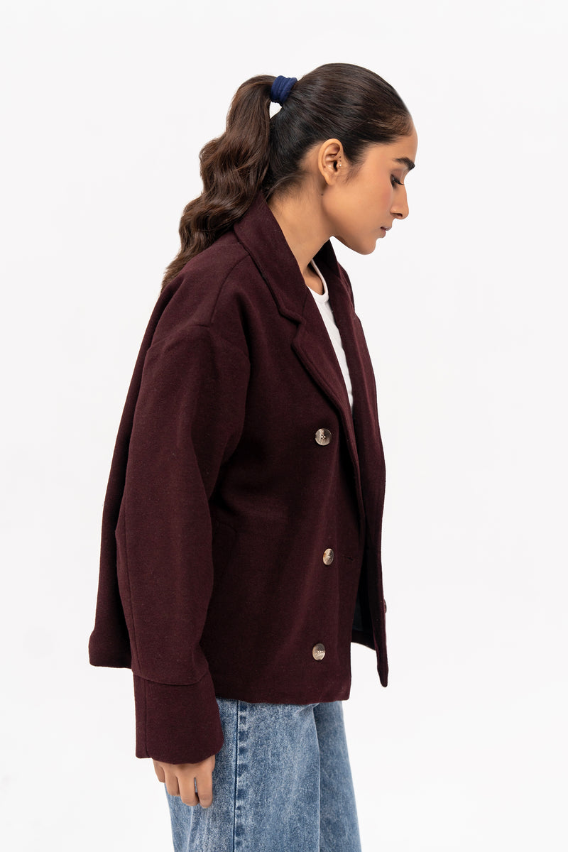 Double Breasted Wool Jacket - Burgundy