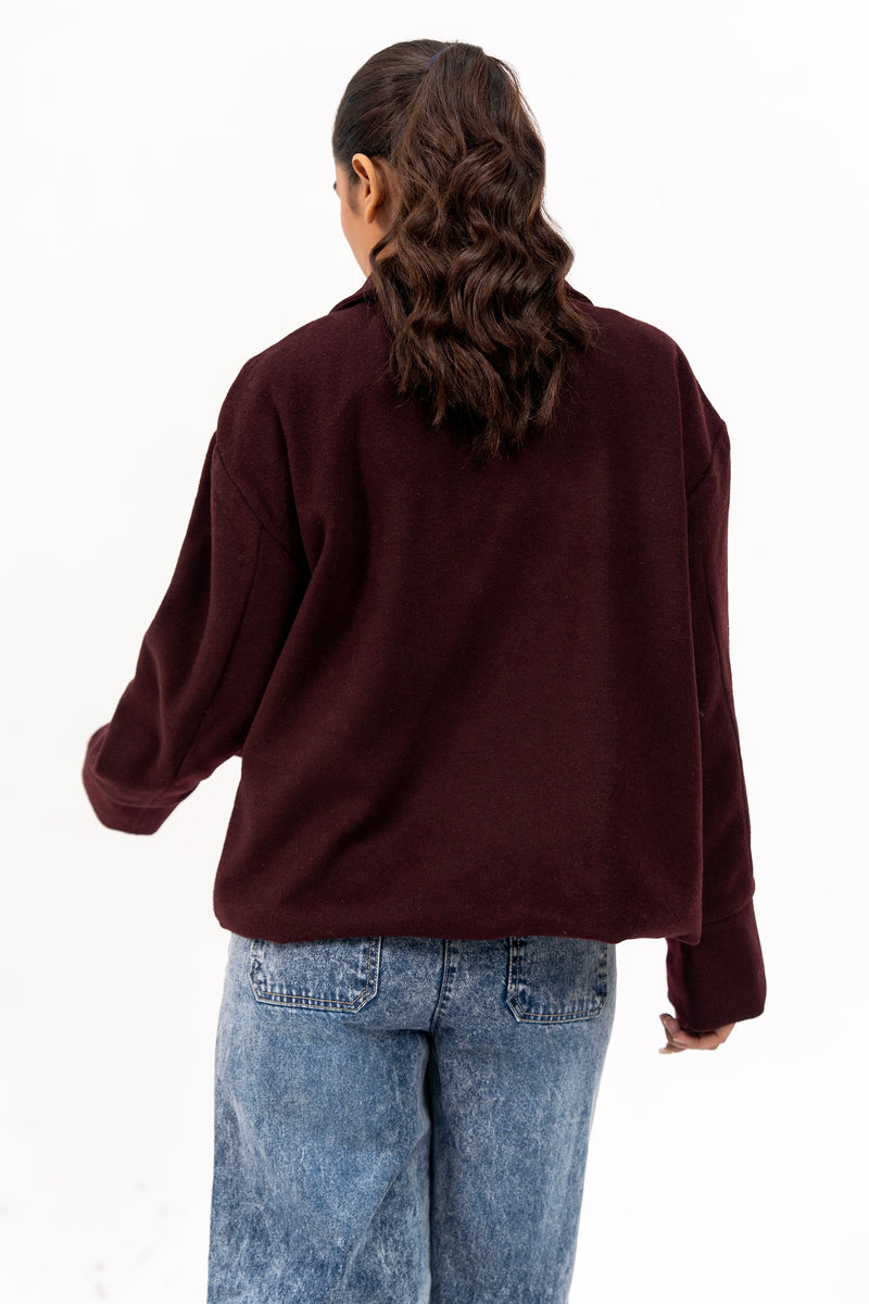 Double Breasted Wool Jacket - Burgundy