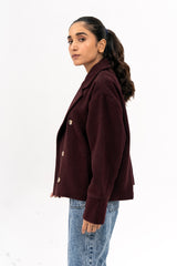 Double Breasted Wool Jacket - Burgundy