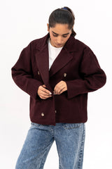 Double Breasted Wool Jacket - Burgundy