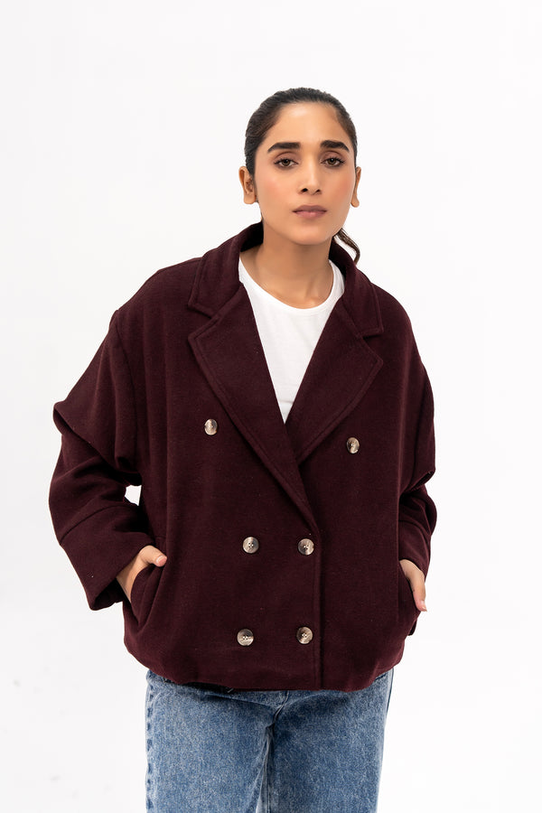 Double Breasted Wool Jacket - Burgundy