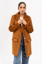 Fitted Wool Coat - Mustard Brown