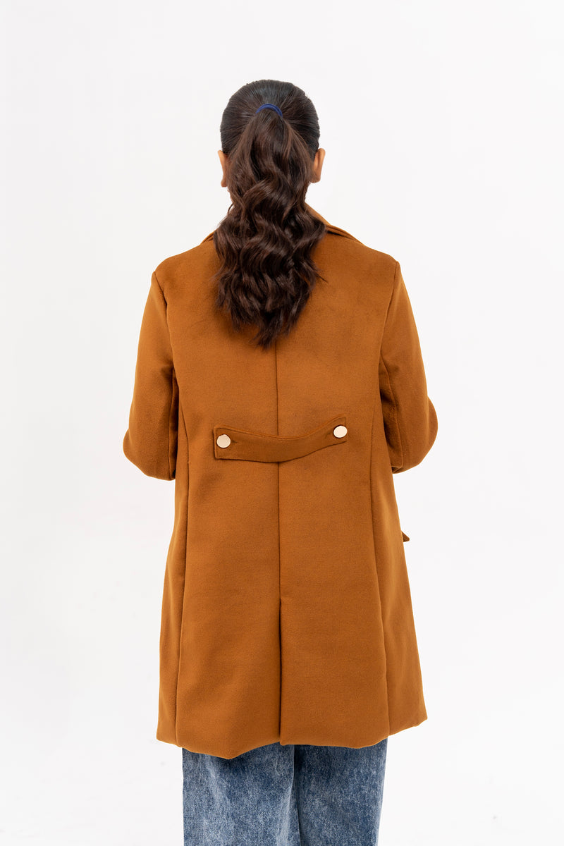 Fitted Wool Coat - Mustard Brown