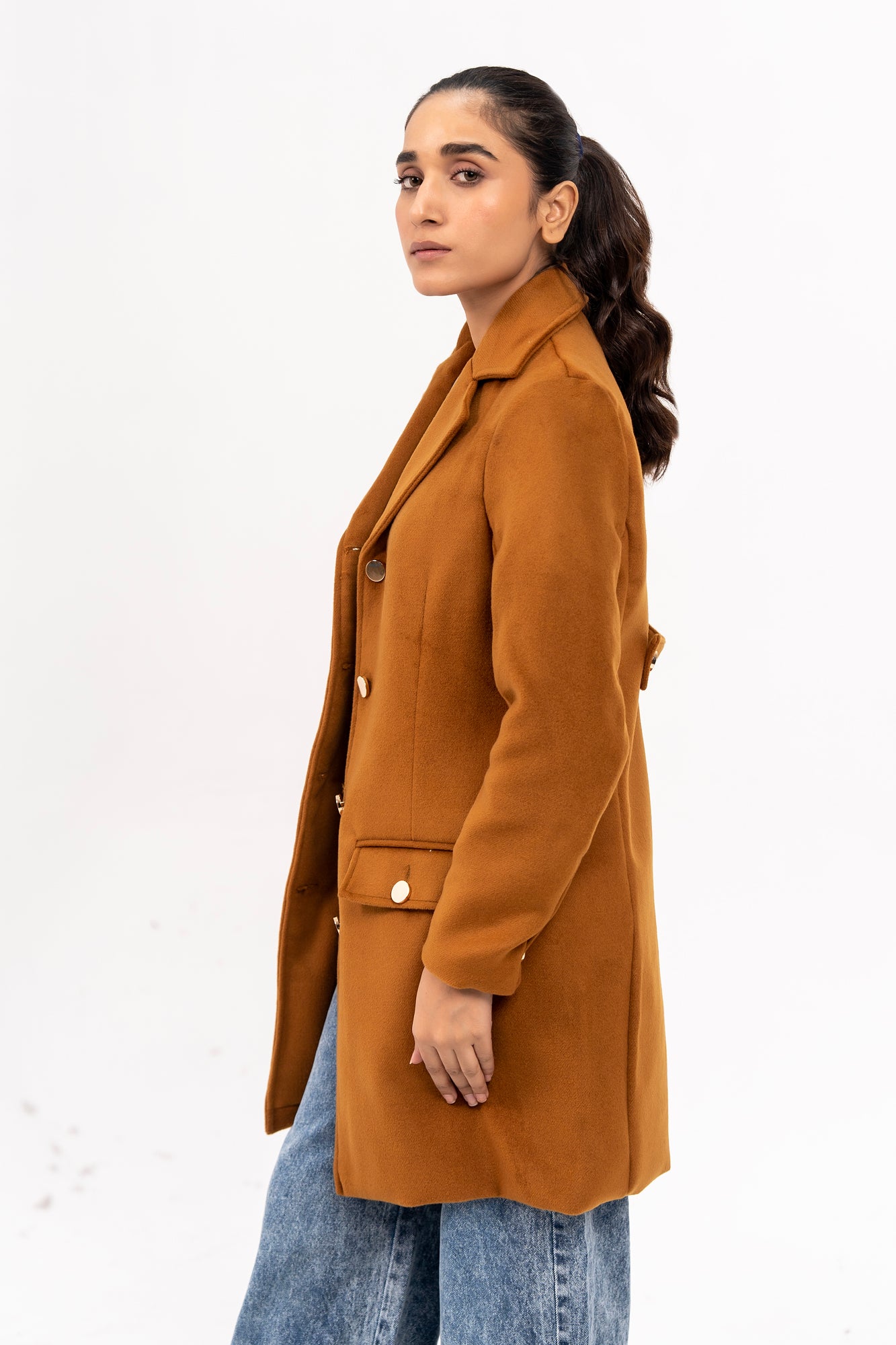 Fitted Wool Coat - Mustard Brown