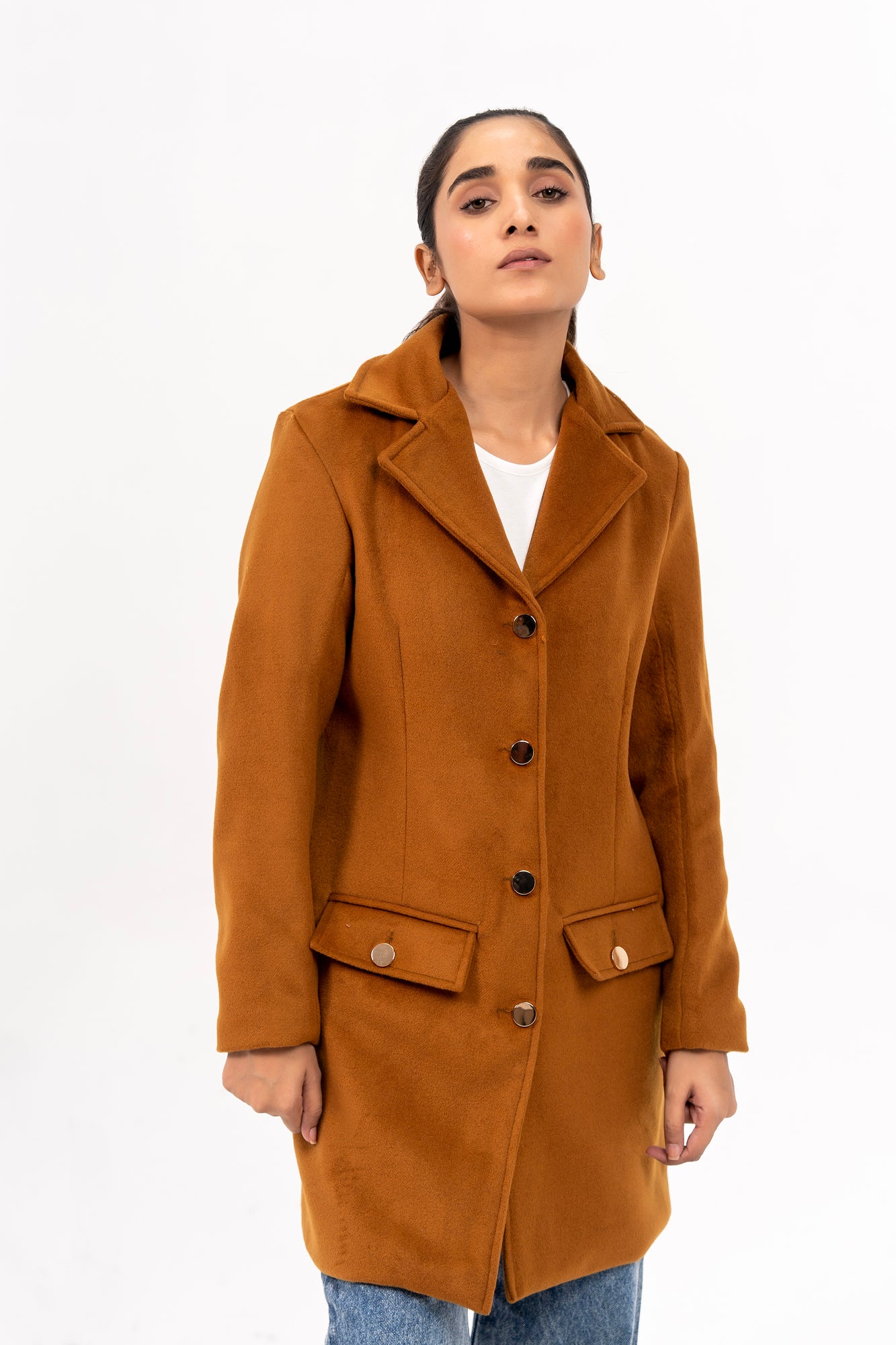 Fitted Wool Coat - Mustard Brown