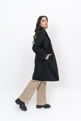 Classic One-Button Wool Coat - Black