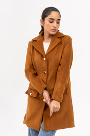 Fitted Wool Coat - Mustard Brown