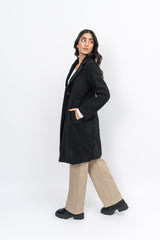 Classic One-Button Wool Coat - Black