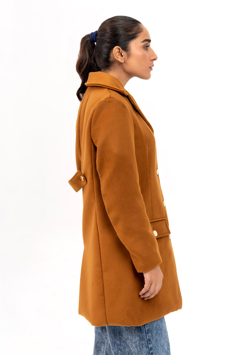 Fitted Wool Coat - Mustard Brown