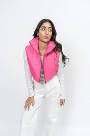 Cropped Puffer Vest - Fuchsia Pink