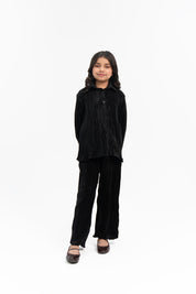 Girls Pleated Fabric Long Sleeve Shirt -  Black