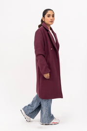 Double Breasted Wool Coat - Plum