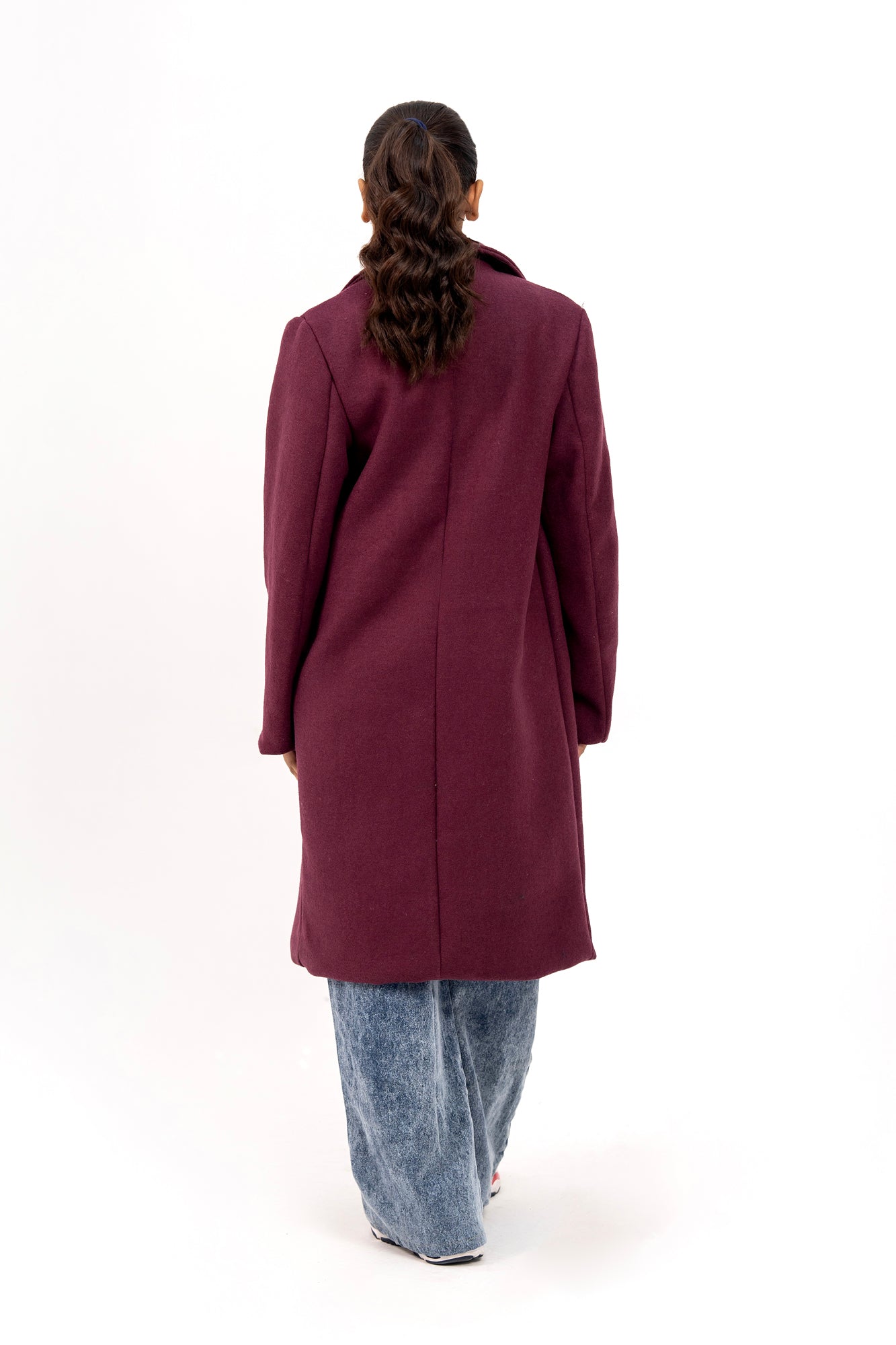 Double Breasted Wool Coat - Plum