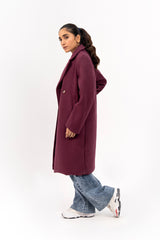 Double Breasted Wool Coat - Plum