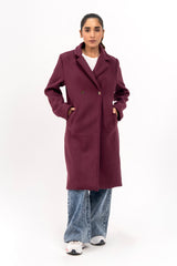 Double Breasted Wool Coat - Plum