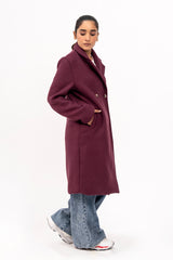 Double Breasted Wool Coat - Plum