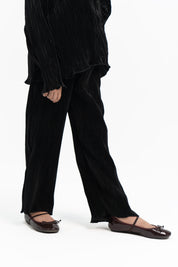 Girls High Waisted Pleated Fabric Pant -  Black