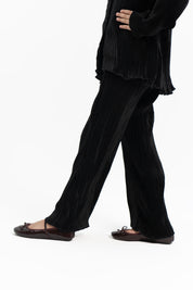 Girls High Waisted Pleated Fabric Pant -  Black