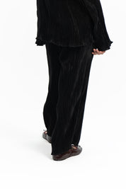Girls High Waisted Pleated Fabric Pant -  Black
