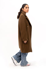 Classic One Button Wool Coat - Greenish Brown