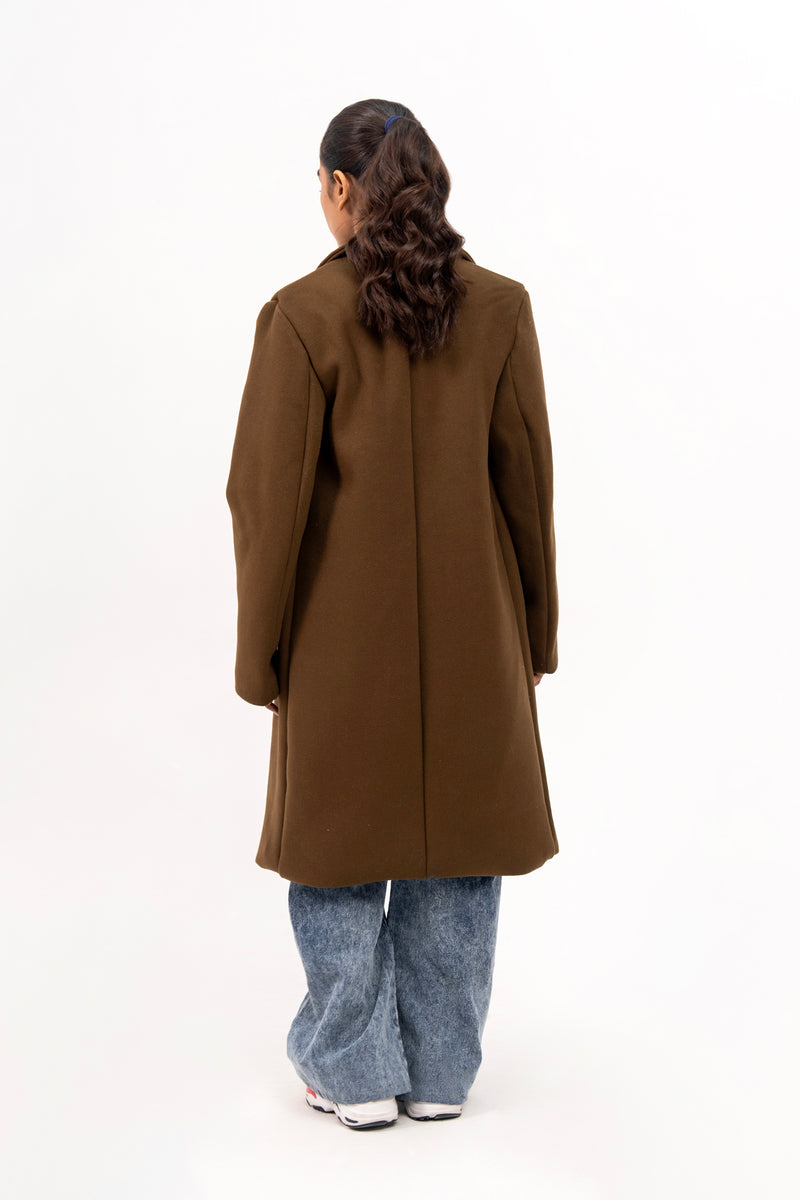 Double Breasted Wool Coat - Greenish Brown