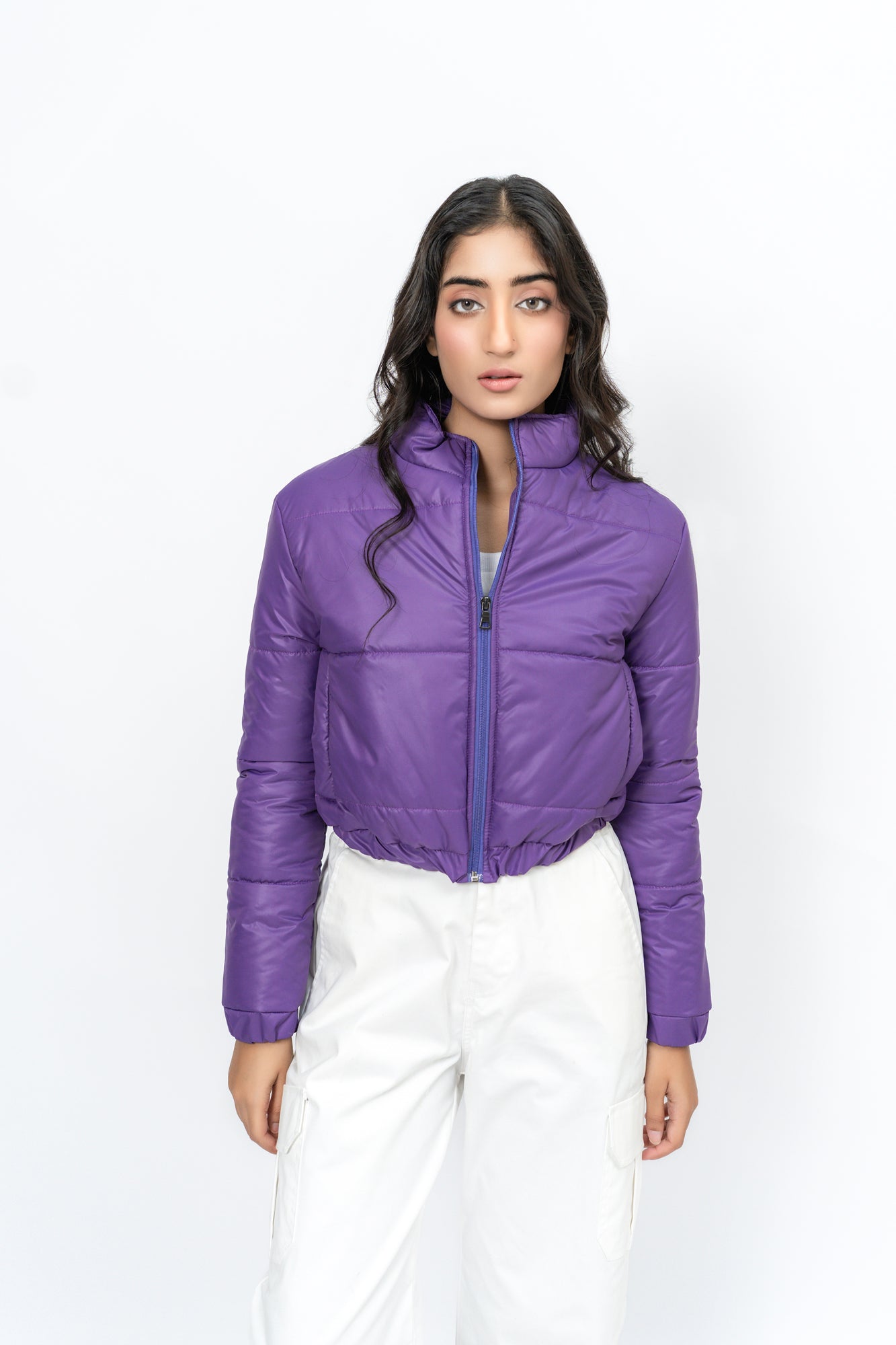 Cropped Puffer Jacket - Purple