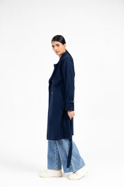 Double Breasted Trench Coat - Navy Blue