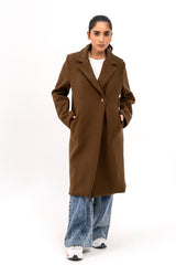 Classic One Button Wool Coat - Greenish Brown