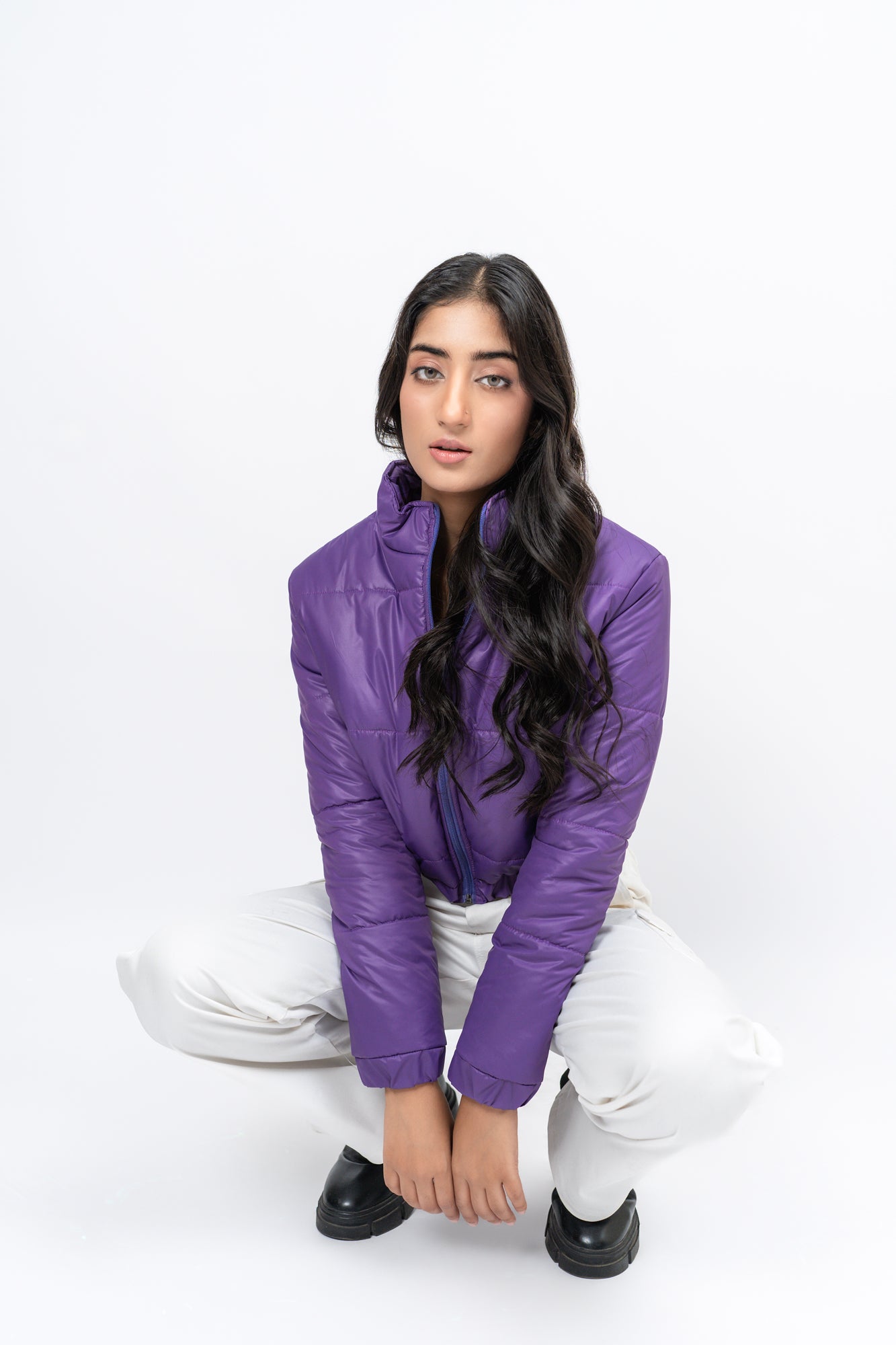 Cropped Puffer Jacket - Purple