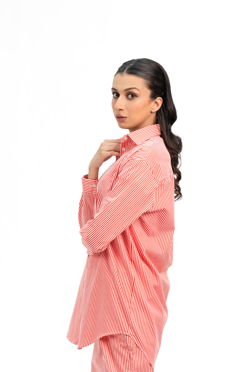 Oversized Shirt - Red White Striped