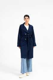 Double Breasted Trench Coat - Navy Blue
