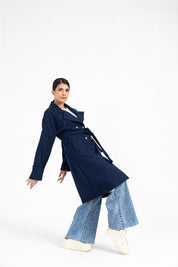 Double Breasted Trench Coat - Navy Blue