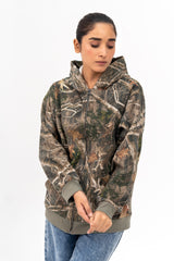 Oversized Zipper Hoodie - Printed Forest Green