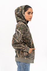 Oversized Zipper Hoodie - Printed Forest Green