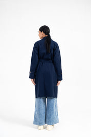 Double Breasted Trench Coat - Navy Blue