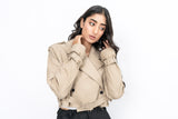 Oversized Cropped Trench Coat - Beige