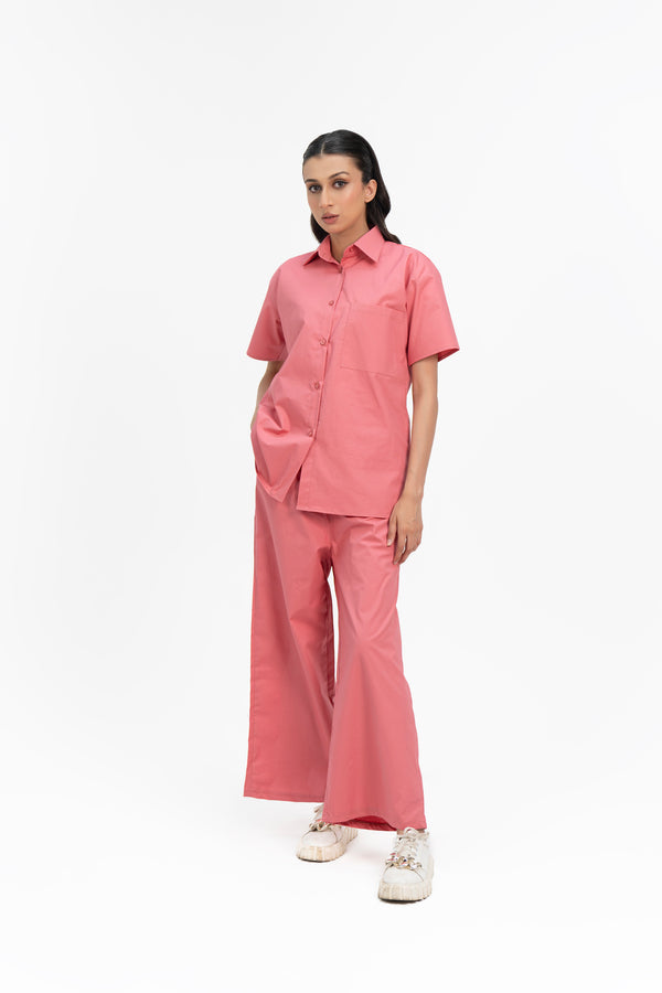 Short Sleeve Shirt with Pocket - Tea Pink
