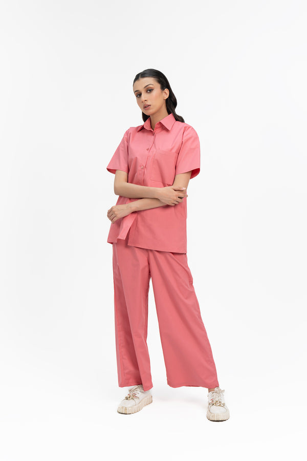 Short Sleeve Shirt with Pocket - Tea Pink