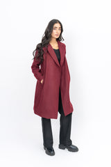 Classic One-Button Wool Coat - Burgundy